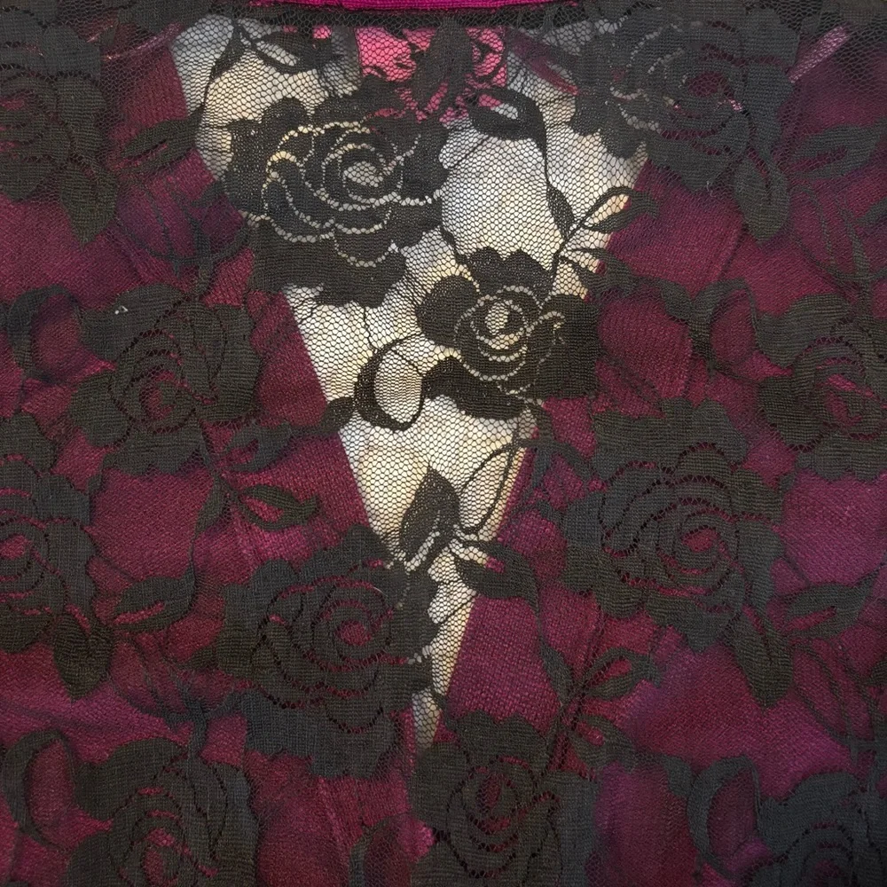 Purple Cardigan with Black Lace Detail